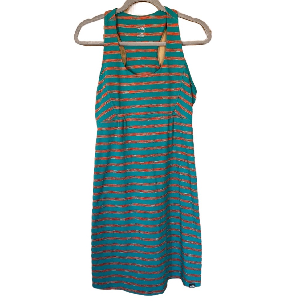 The North Face Teal Green & Orange Striped Athletic Activewear Dress, Size M